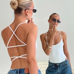 White open back detail bodysuit 🤍